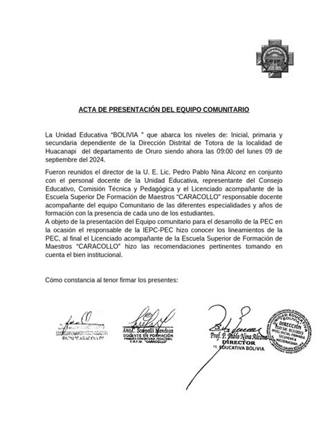 Acta de Presentacion Pec | PDF
