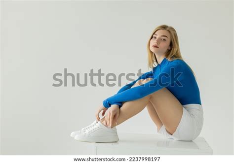 Full Length Blonde Woman Blue Long Stock Photo 2237998197 Shutterstock