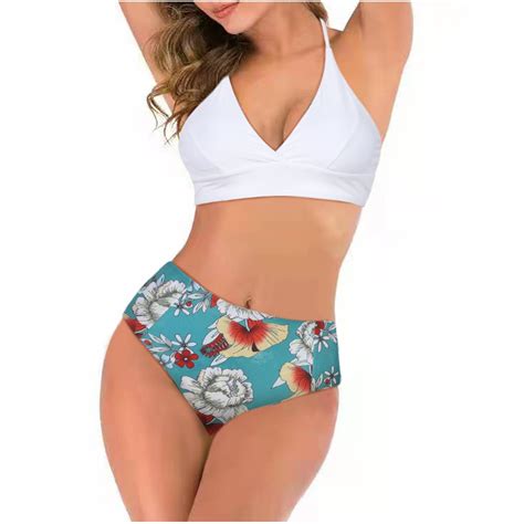 Lilgiuy Women Charming With Chest Pad Without Underwire Printed Double Shoulder Bikini Strappy