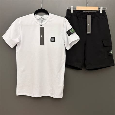 Чоловічий спортивний костюм (футболка+шорти) Stone Island Чорно-білий L ...