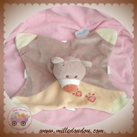 Nattou Sos Doudou Ours Beige Plat Empreinte Orange