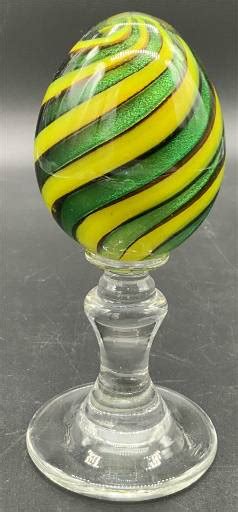 Handmade Art Glass Swirled Egg On Stand