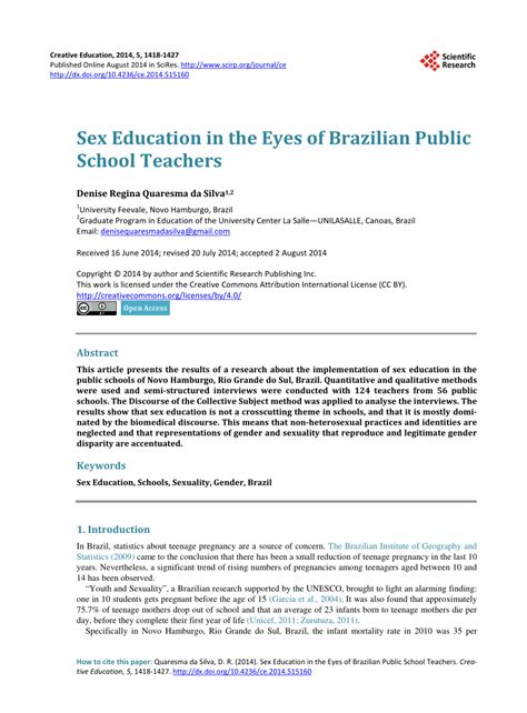 Pdf Sex Education In The Eyes Of Brazilian Public School Teachers