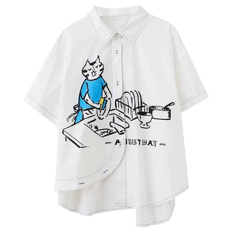 Áo Sơ Mi Cộ Tay Trắng Mèo Rửa Bát Hot trend AIRUI