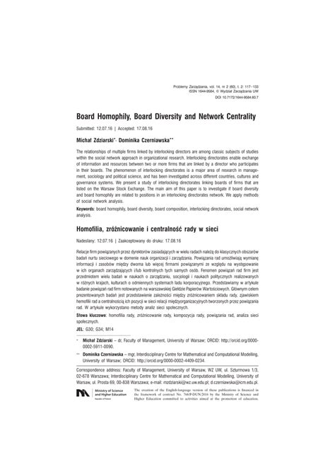 (PDF) Board Homophily, Board Diversity and Network Centrality