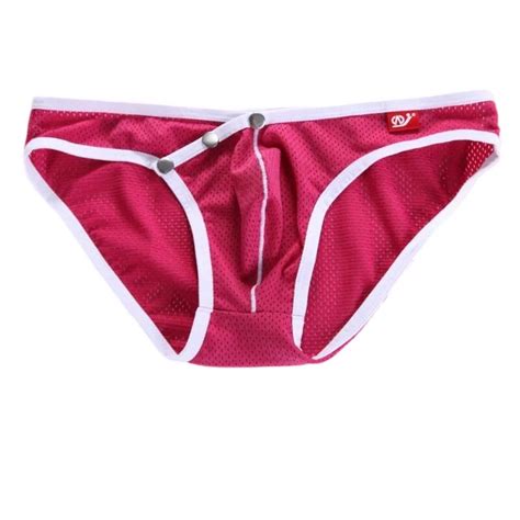 Swim Briefs Men Mesh Panties Open Front Button Mens Bikini Cheeky Underwear Pouch Swimwear