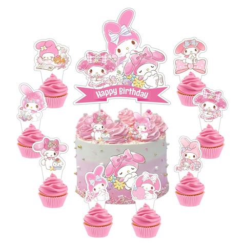 25 Pcs My Melody Cake Topper And Cupcake Toppers Set Sanrio Birthday
