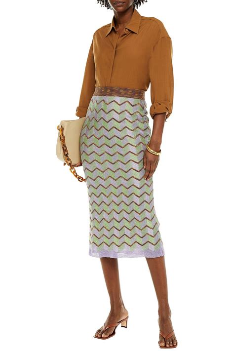 M Missoni Metallic Striped Crochet Knit Midi Skirt The Outnet