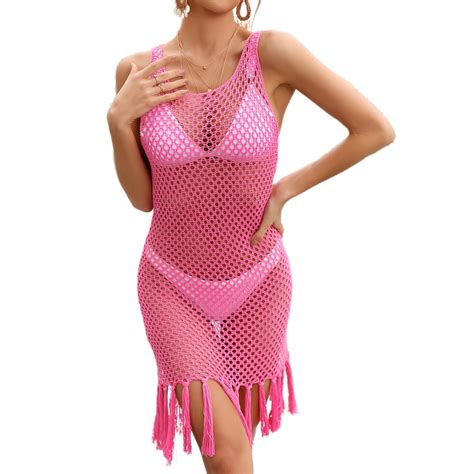 Swsmclt Women S Beach Bikini Cover Up Dress Light Sheer Knit Spring Break Cover Up Sexy Crochet