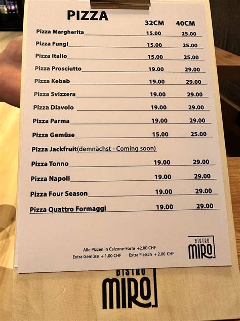 Menu at Bistro Miro, Altdorf