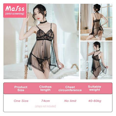 Mafss Sexy Lingerie Sleepwear Set For Sex Black Lace Pajamas Sex Dress For Woman Slip Nightgown