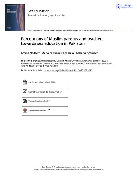 PDF Perceptions Of Muslim Parents And Teachers Towards Sex Education In Pakistan