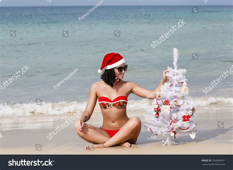 Sexy Girl Santa Bikini On Beach Stock Photo Edit Now