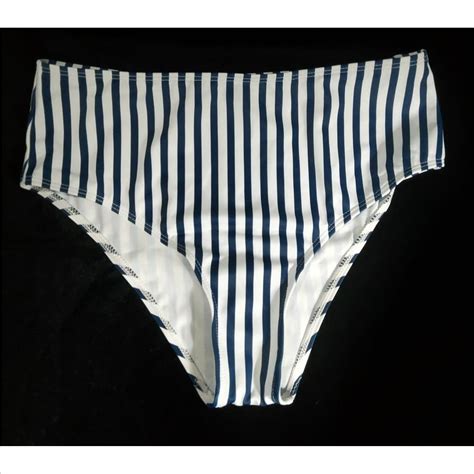 New Women Blue Stripe Bikini Bottom Size XL Property Room