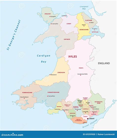 Administrative Map Of Wales United Kingdom With Communities Principal