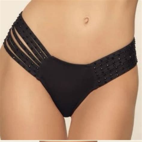Skims Swim Nwt Skims Swim Rhinestone Strappy Bikini Bottoms Onyx Black X Poshmark