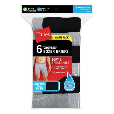 Hanes Mens Tagless Boxer Briefs 6 Pack