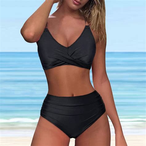 Dihao Bikini Set For Women Clearance Plus Size Women S Sleeveless Solid Two Piece Bikini Set