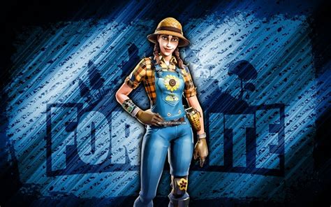 Download Sunflower Fortnite 4k Blue Diagonal Background Grunge Art