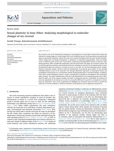 Pdf Sexual Plasticity In Bony Fishes Analyzing Morphological To Molecular Changes Of Sex Reversal