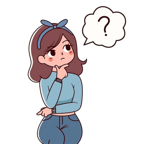 Woman Thinking Cartoon Illustration Girl Cartoon Character Minimalist