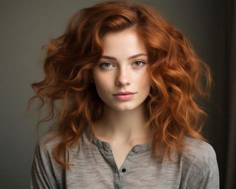 Portrait D une Belle Femme Rousse Aux Cheveux Bouclés Photo Premium