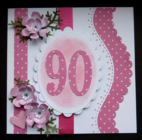 S220 Hand Made 90th Birthday Card Using Spellbinders Curved Border And