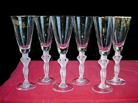 BAYEL NAKED NUDE Woman Fluted Glasses Flutes A Champagne Femme Erotique Art Deco EUR