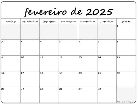 fevereiro de 2025 calendario grátis em português | Calendario fevereiro