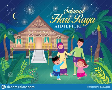 selamat hari raya aidilfitri vector illustration  traditional malay