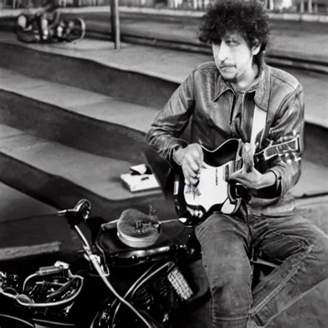 Bob Dylan Riding His Motorcycle Playing With His Stable Diffusion