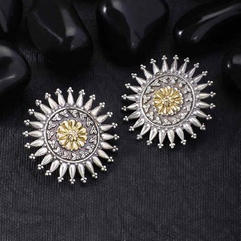 Buy Peora Indian Traditional Oxidised Silver Two Tone Sun Flower Design