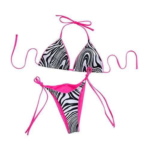 Wreesh Womens Two Piece Swimsuit String Bikini Sets Printed Bandage Bikini Push Up Padded