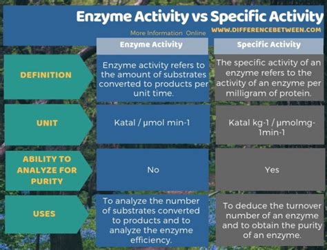 difference  enzyme activity  specific activity compare