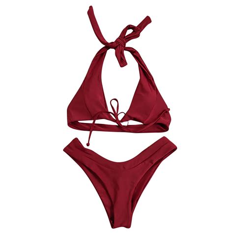 Kancoold Bikini Sey Solid Two Piece Bandage Push Up Padded Bra Bikinis Set Bikini Swimwear