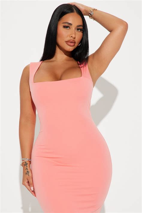 Colette Double Lined Midi Dress Coral Fashion Nova Dresses