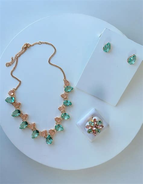 Kit Colar Brinco Anel Mirian Verde Nude Mania De Mulher Acess Rios De Moda Para Festas