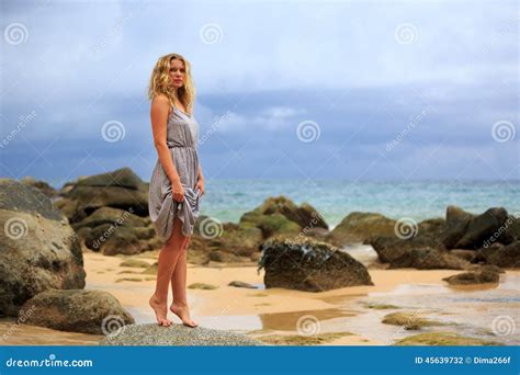 Blonde Woman Posing At The Beach Stock Photo Image Of Sand Outdoors