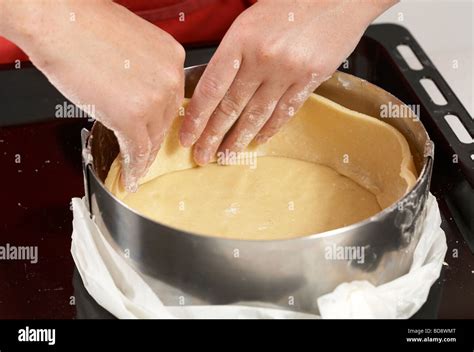 Cheesecake With Marzipan Apples Step By Step Stock Photo Alamy