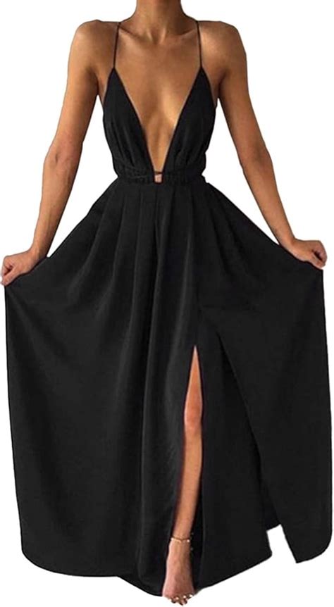 Beautisun Women S Sexy Deep V Neck Maxi Dress High Waist Side Split