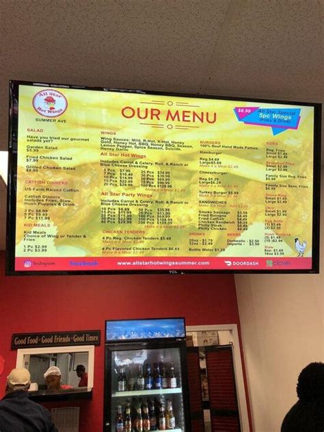 Menu At All Star Hot Wings Restaurant Memphis Summer Ave