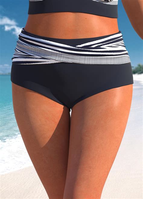 High Waisted Plus Size Navy Striped Bikini Bottom Modlily USD 9 98