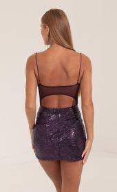 Talisa Sequin Open Back Bodycon Dress In Purple Lucy In The Sky