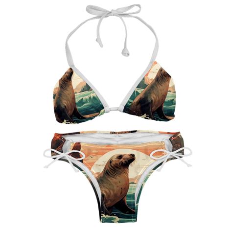 Sea Lion Swim Wear Bikini Set With Detachable Sponge Adjustable Strap Two Pack For Versatile