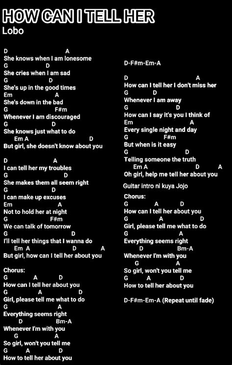 Guitar - Lobo How can i tell her Guitar Chords & Lyrics | Facebook