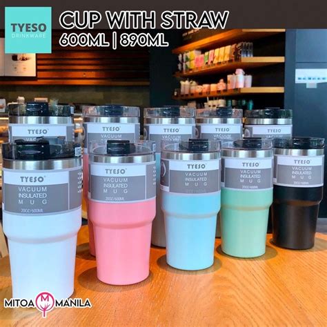 Original Tyeso Vacuum Insulated Tumbler Hot And Cold With Straw Thermoflask Stainless Steel Cup