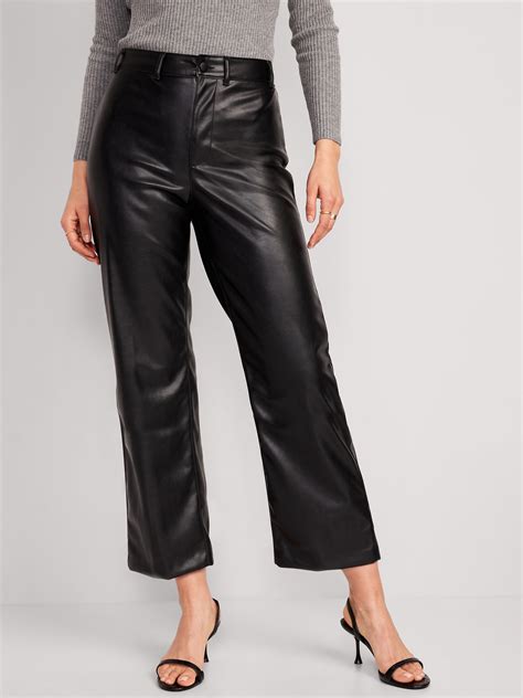 High Waisted Faux Leather Cropped Wide Leg Pants Old Navy