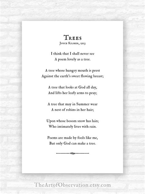 Trees Poem Wall Art Print Joyce Kilmer Poetry T I Think That I Shall