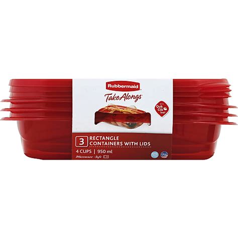 Rubbermaid Containers With Lids Rectangle 4 Cups 3 Ea Plastic