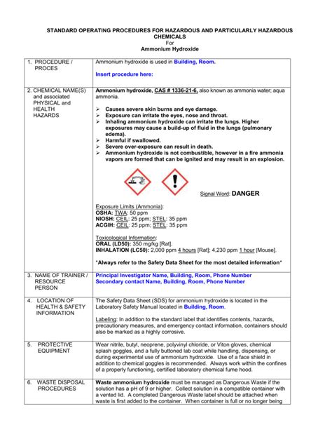 Ammonium Hydroxide Sds Informacionpublica Svet Gob Gt